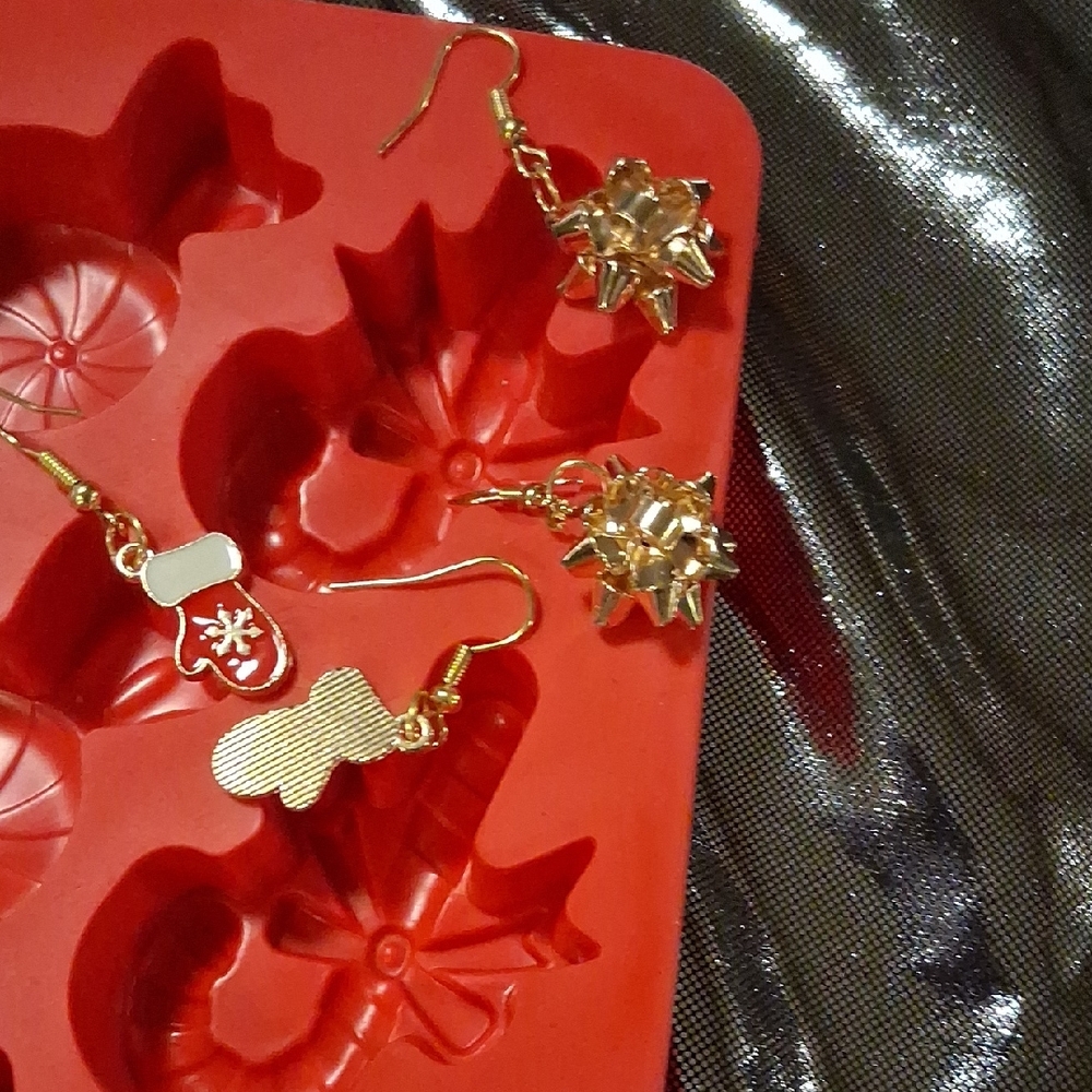 Festive Gold Bow and Stocking Earrings